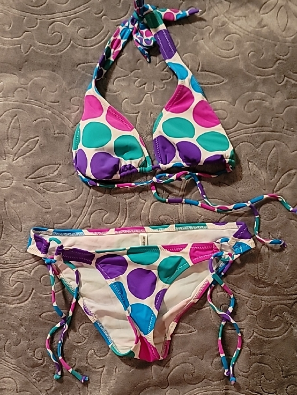 Aeropostle Polkadot Triangle Bikini With Reversable Patterned Top